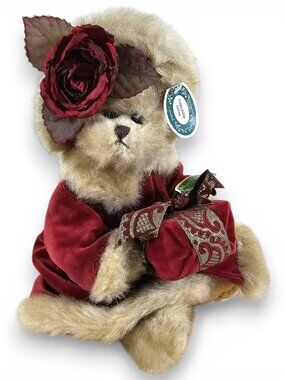 Bearington Collection Virginia Bear Jointed Plush Red Velvet Coat Gift Tags 15"